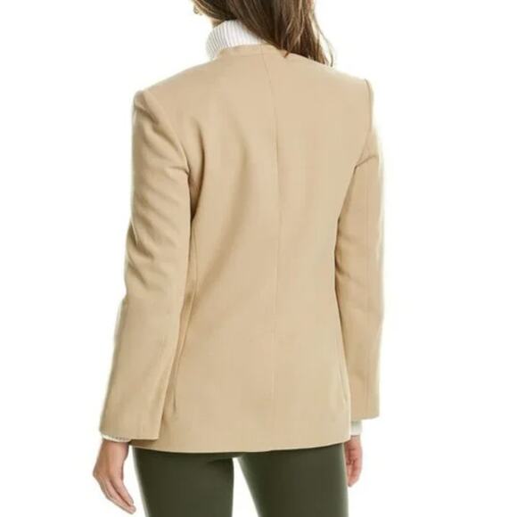 Vince Cream Beige Collarless Wool Blend Blazer Single Button Slit Pockets Sz 18 - Picture 2 of 10